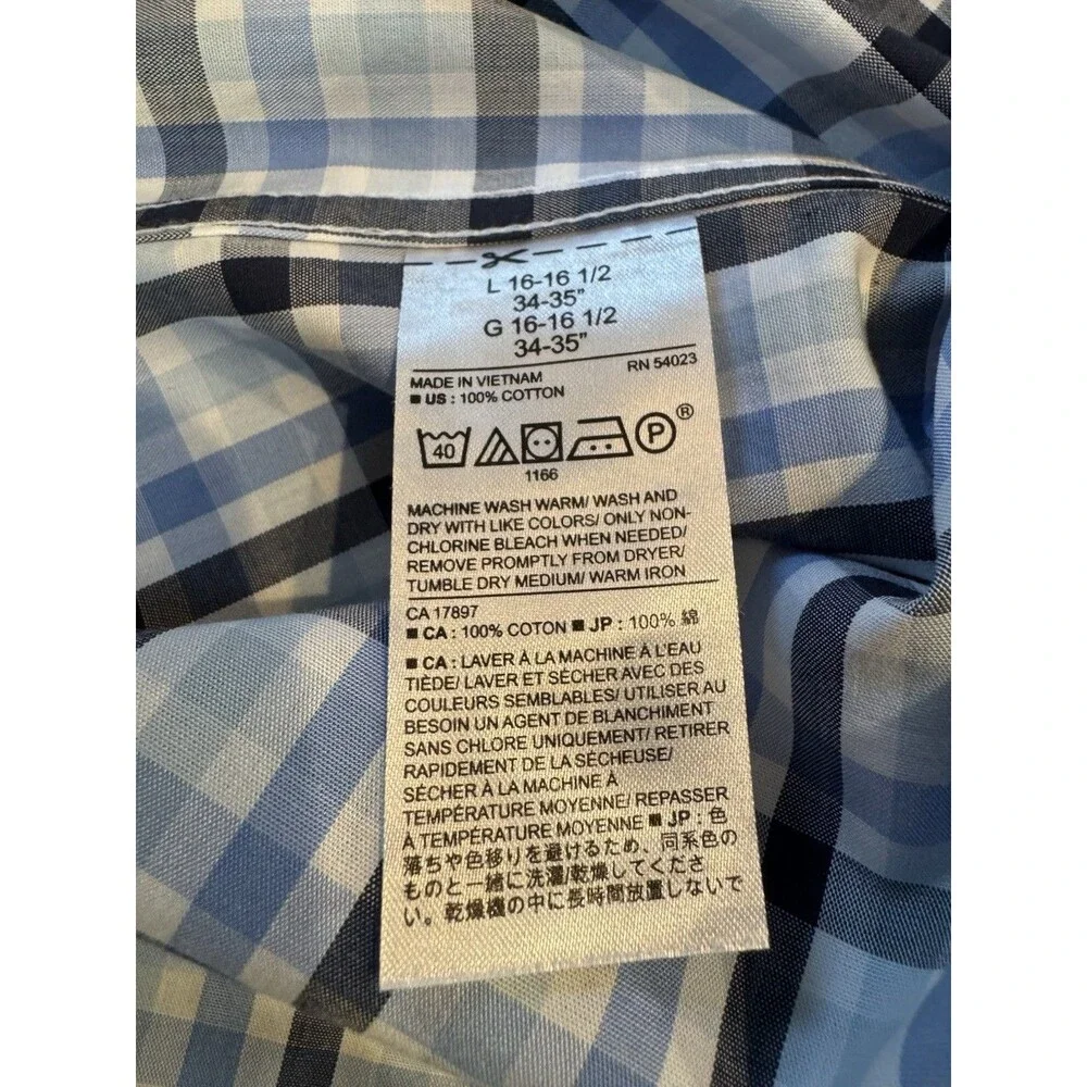 Banana Republic Non-Iron‎ Untucked Fit Shirt L Blue Plaid 100% Cotton
